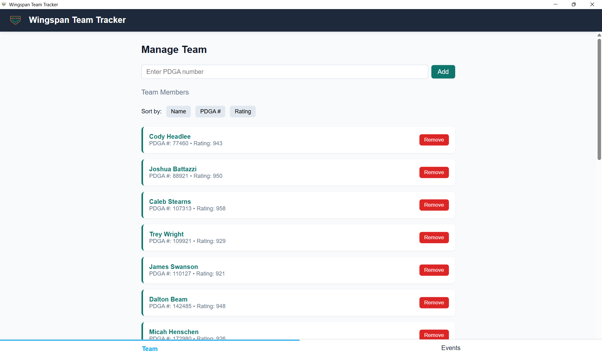 Wingspan Team Tracker
